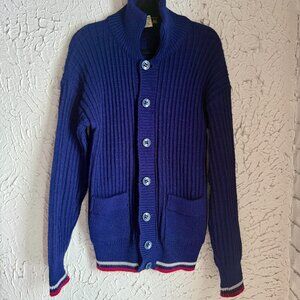 Vintage Iory Style Italian Ribbed Cardigan | Blue Wool Blend | Made in Italy